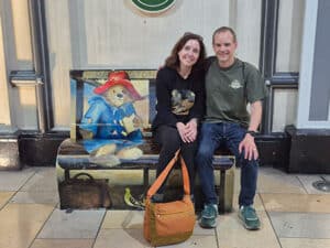 Heather and Randell at Paddington station in London